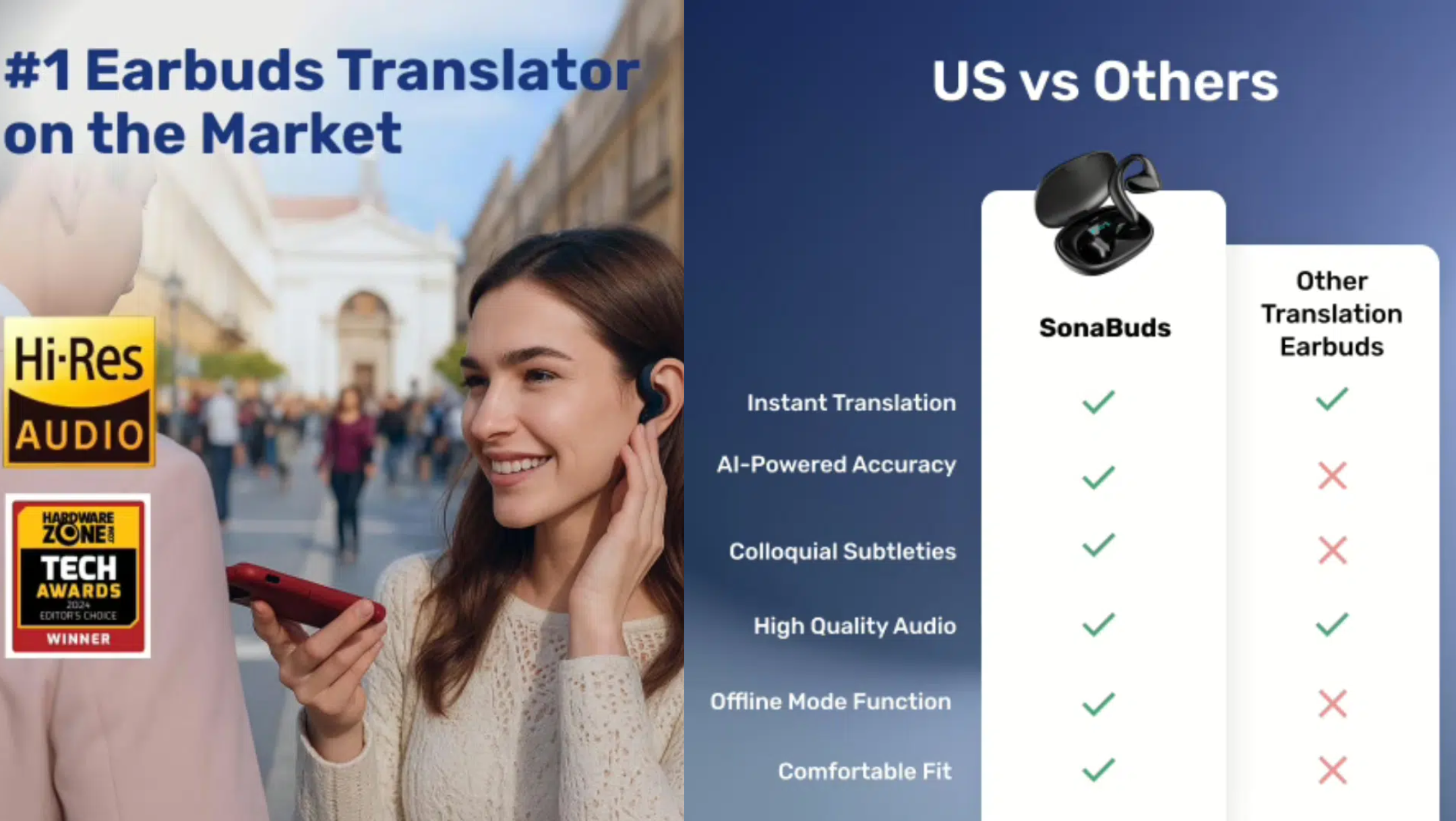 SonaBuds translator-recommended, tested and risk-free trust badges