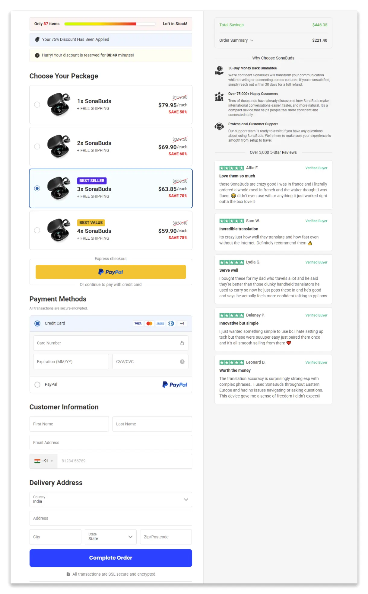 SonaBuds pricing packages and discount checkout USA
